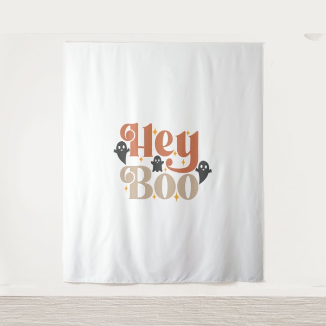 Hey Boo Boho Halloween Hey Boo Ghost Wandteppich (Vorderseite)