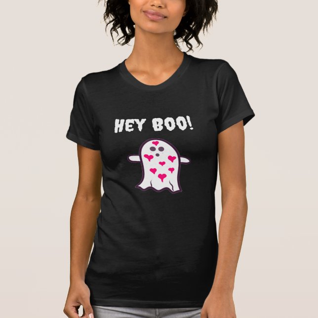 Hey Boo! Ghost Covered in den Herzen T-Shirt (Vorderseite)