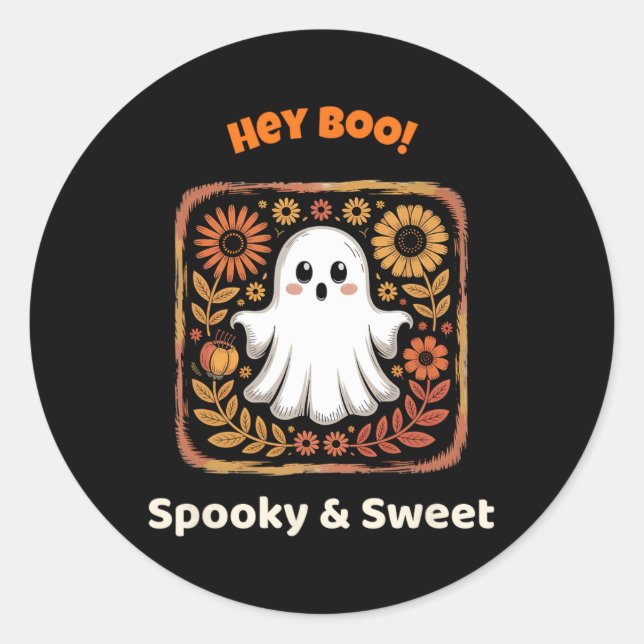 Hey Boo Ghost Retro Halloween Spooky Niedlichen Ok Runder Aufkleber (Vorderseite)