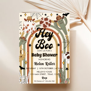 Hey Boo! Groovy Cactus Halloween Baby Shower Einladung