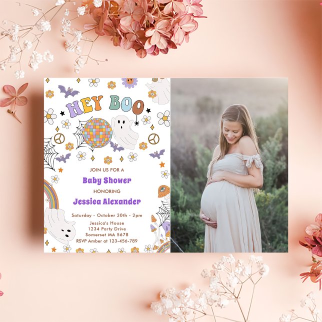 Hey Boo Groovy Halloween Baby Shower Foto Einladung (Von Creator hochgeladen)