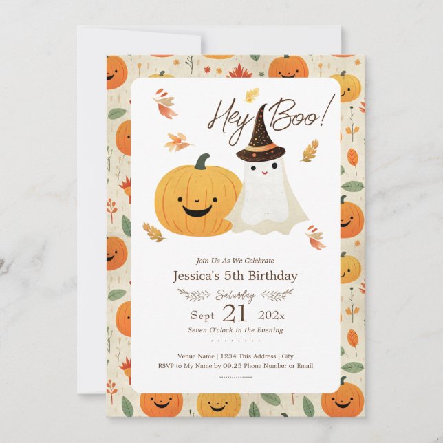 Hey Boo Halloween 5e anniversaire Invitation (Devant)