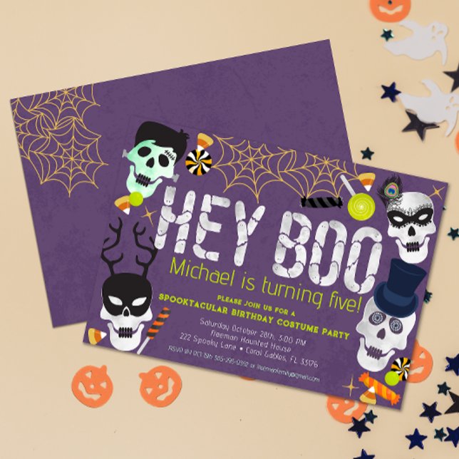 Hey Boo Halloween Costume Anniversaire Invitation (Hey Boo Colorful Halloween Costume Party Birthday Invitation )