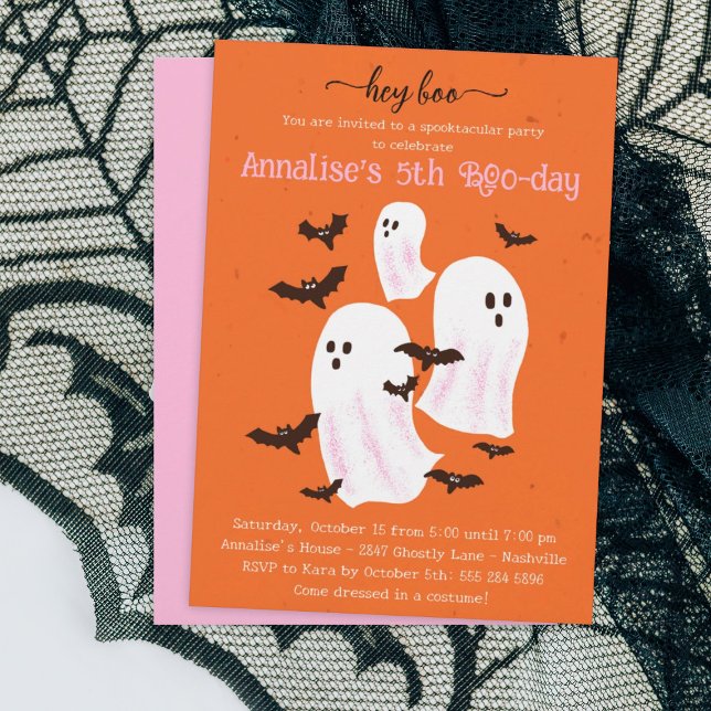 Hey Boo Halloween Fête Invitation - Ghosts mignons (Créateur téléchargé)