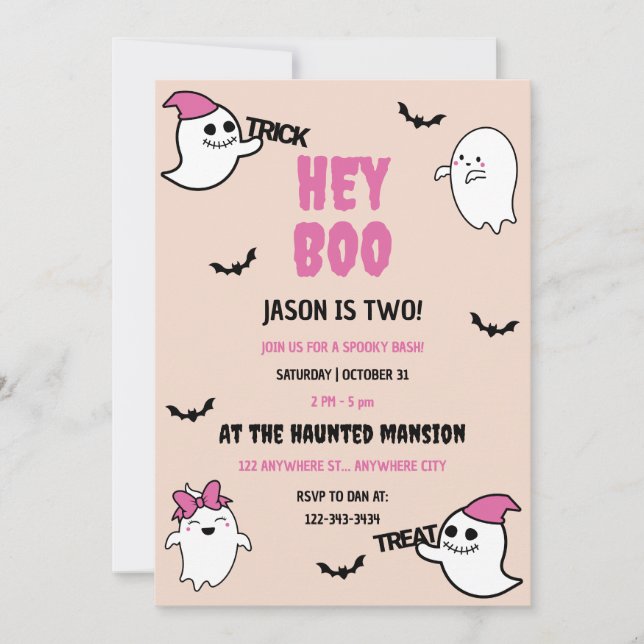 Hey Boo Halloween Geburtstagsparty Einladung (Vorderseite)