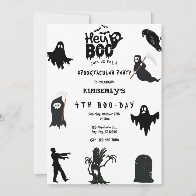 Hey Boo! Halloween Ghost Spooktacular Birthday Inv Einladung (Vorderseite)