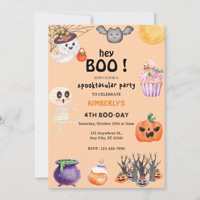 Hey Boo! Halloween Ghost Spooktacular Geburtstag Einladung (Vorderseite)