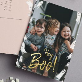 Hey Boo! Halloween-Gold-Lettern-Foto Folien Feiertagspostkarte