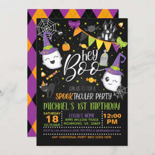 Hey Boo Halloween Invitation d'anniversaire - noir