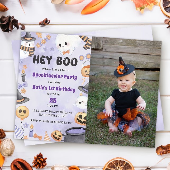 Hey Boo! Halloween-Party Niedlich Ghost 1. Geburts Einladung (Von Creator hochgeladen)