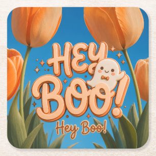 Hey Boo! Halloween Rechteckiger Pappuntersetzer