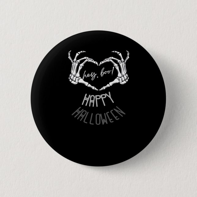 Hey, Boo! Happy Halloween Skeleton Hand Heart Clas Button (Vorderseite)