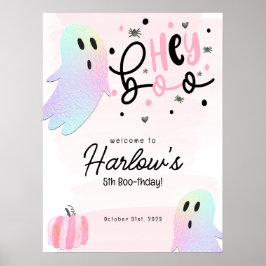 Hey Boo iridescent Ghost PinkHalloween Willkommen Poster
