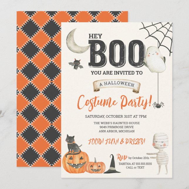 Hey BOO Kid Friendly Halloween Costume Party Einladung (Vorne/Hinten)