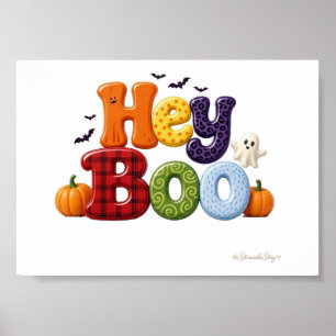 Hey Boo Kürbis-Kariermuster und Swirl-Lettering Poster