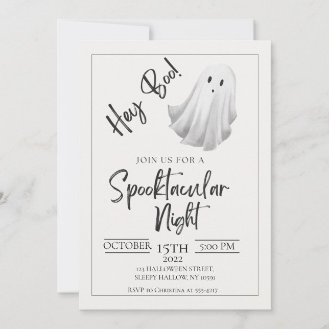 Hey Boo! Minimalistisches Halloween-Party Einladun Einladung (Vorderseite)