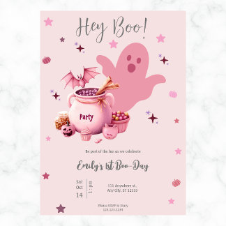 Hey Boo Niedlich Ghost Halloween 1. Geburtstag Pin Einladung