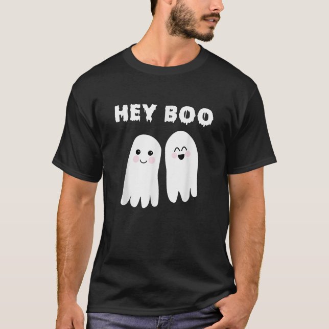 Hey Boo Niedlich Ghosts Halloween Kostüm T Shirt (Vorderseite)