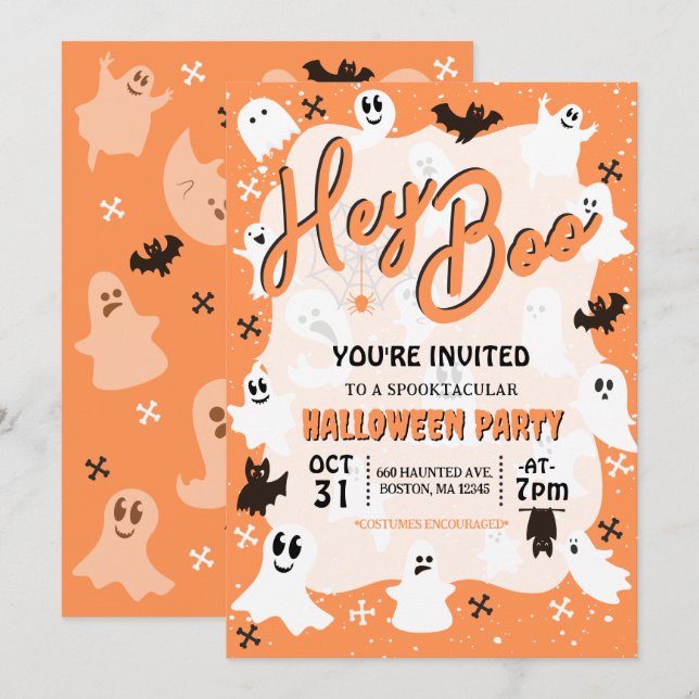 Hey Boo Niedlich Spooky Ghost Halloween-Party Einladung (Vorne/Hinten)
