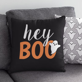 Hey Boo Orange Black Funny Halloween Ghost Kissen