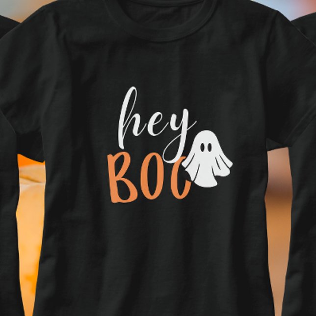 Hey Boo Orange Black Funny Halloween Ghost T-Shirt (Von Creator hochgeladen)