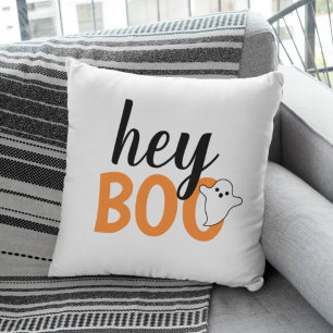 Hey, Boo Orange White Funny Halloween Ghost Kissen