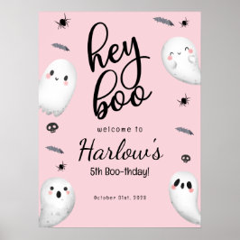 Hey Boo Pink Ghost Halloween Geburtstag Willkommen Poster