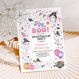 Hey Boo! Pink Lilac Halloween Ghost Girl Geburtsta Einladung