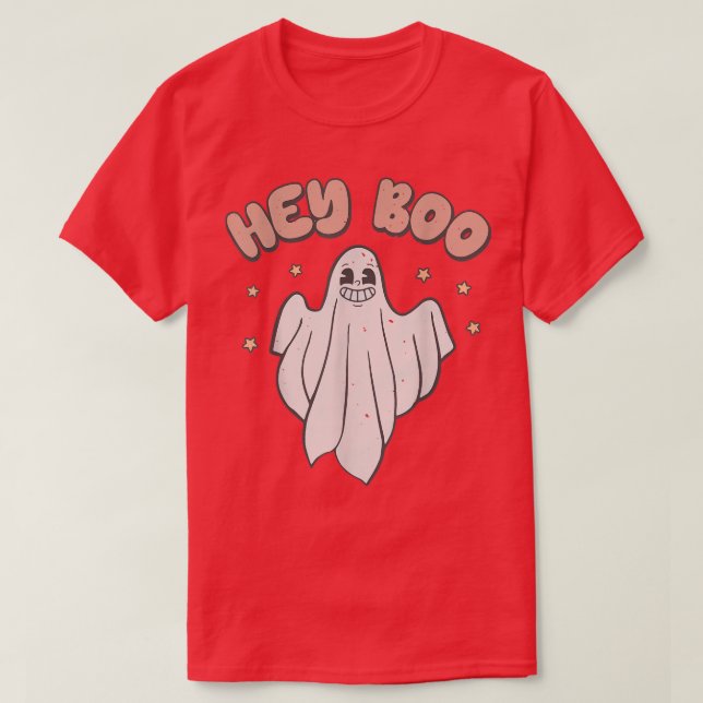 Hey Boo Retro Niedlich Ghost Halloween Herbssaison T-Shirt (Design vorne)