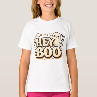 HEY BOO Süßer Retro-Geist Halloween-Spaß T-Shirt
