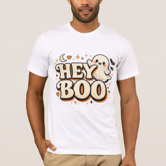 HEY BOO Süßer Retro-Geist Halloween-Spaß T-Shirt