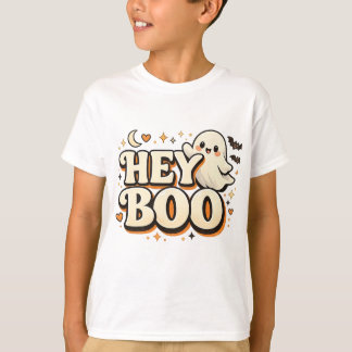 HEY BOO Süßer Retro-Geist Halloween-Spaß T-Shirt