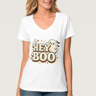 HEY BOO Süßer Retro-Geist Halloween-Spaß T-Shirt