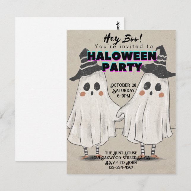 Hey boo vous êtes invité à la carte postale hallow (Devant / Derrière)