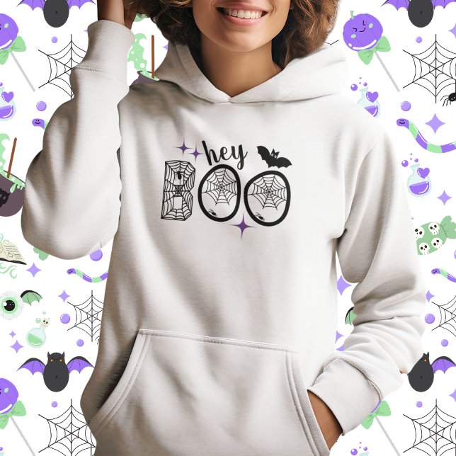 Hey & Bye Boo Halloween Bat und Web Hoodie (This item is for display purposes only to illustrate the design element. )