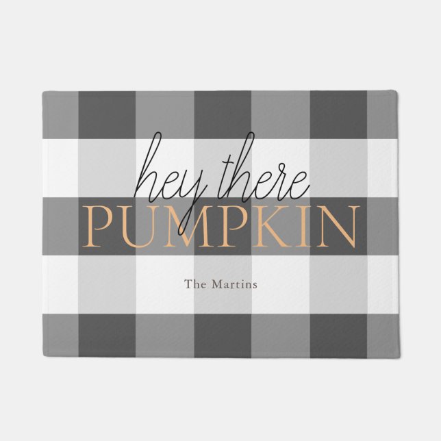 Hey da Pumpkin Black & White Buffalo Karo Fußmatte (Vorderseite)