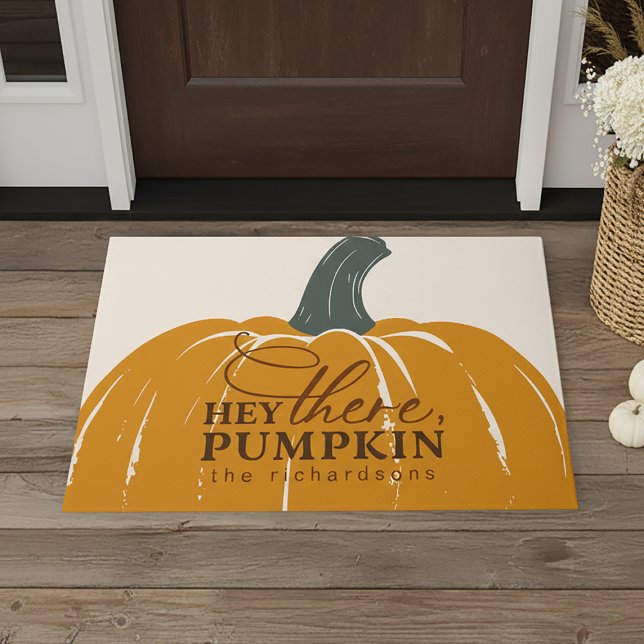 Hey da Pumpkin Personalisiert Fall Fußmatte (Shown on a 24" x 36" doormat)