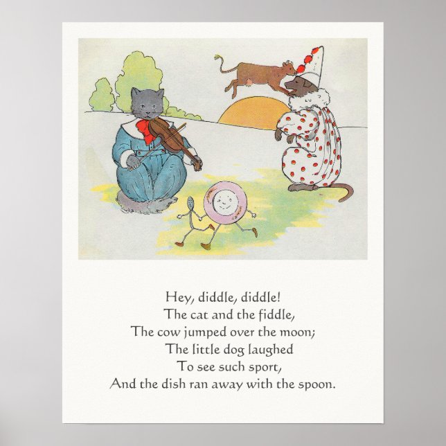 Hey Diddle Diddle die Katze und den Fiddle Rhyme Poster (Vorne)