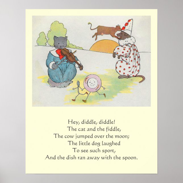 Hey Diddle Diddle die Katze und den Fiddle Rhyme Poster (Vorne)