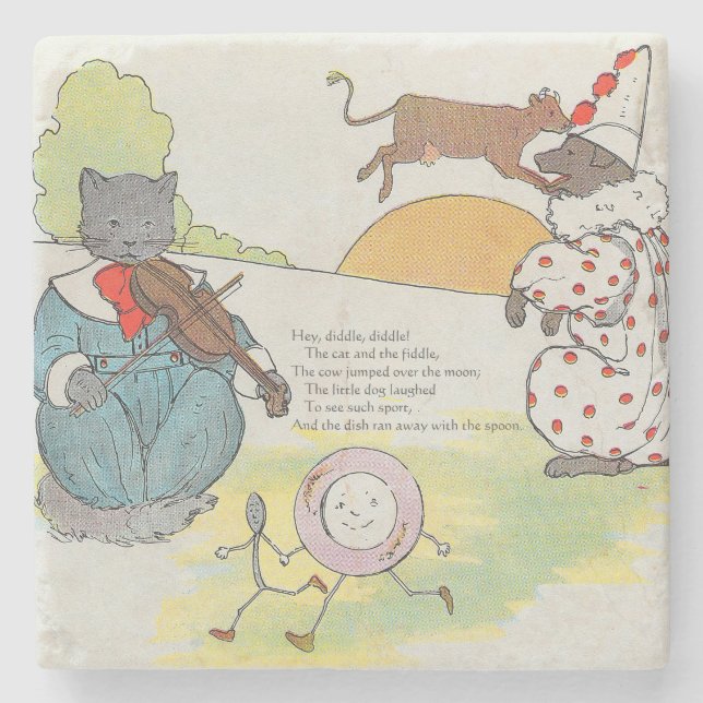 Hey Diddle Diddle die Katze und den Fiddle Rhyme Steinuntersetzer (Vorderseite)