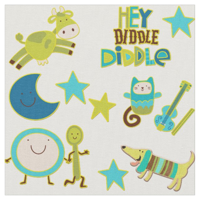 Hey Diddle Diddle Kinderreim Stoff (Nahaufnahme)