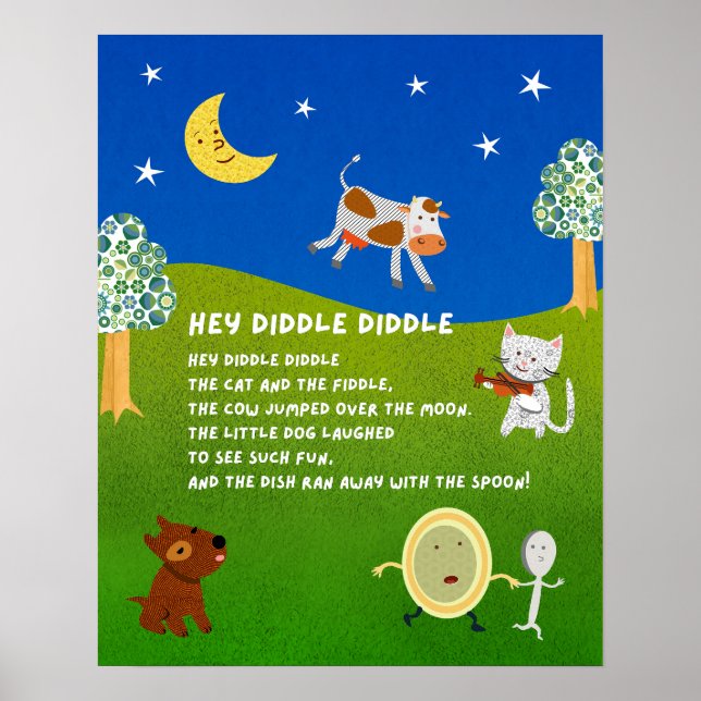Hey Diddle Diddle Nursery Rhyme Classroom Poster (Devant)