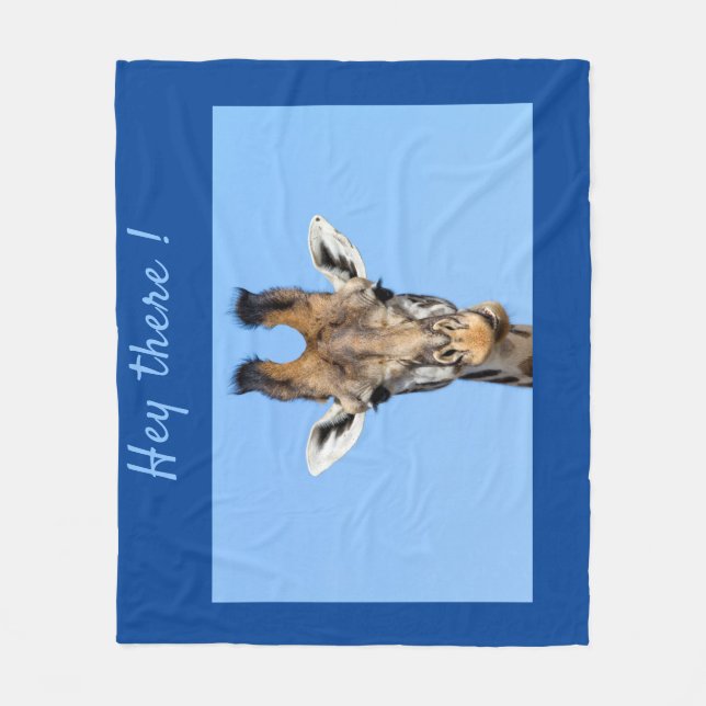 Hey, es lustiges Giraffe-Foto mit Text Fleecedecke (Vorderseite)