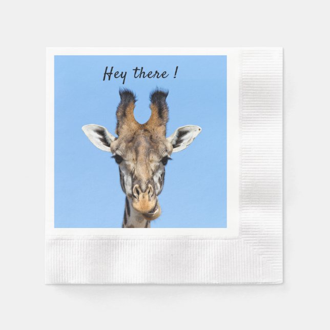 Hey, es lustiges Giraffe-Foto mit Text Serviette (Vorderseite)