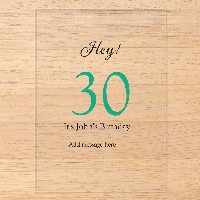 Hey it's 30th birthday green black bold letter nam acryleinladungen (Vorderseite)