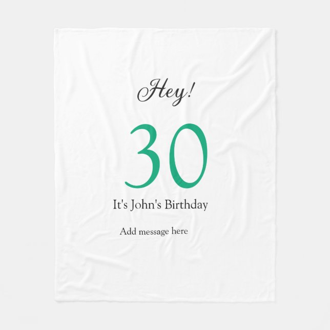 Hey it's 30th birthday green black bold letter nam fleecedecke (Vorderseite)