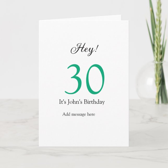 Hey it's 30th birthday green black bold letter nam karte (Vorderseite)