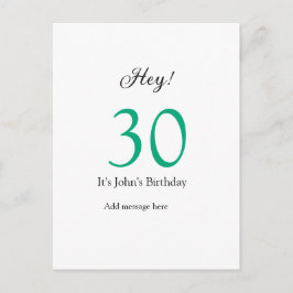 Hey it's 30th birthday green black bold letter nam postkarte