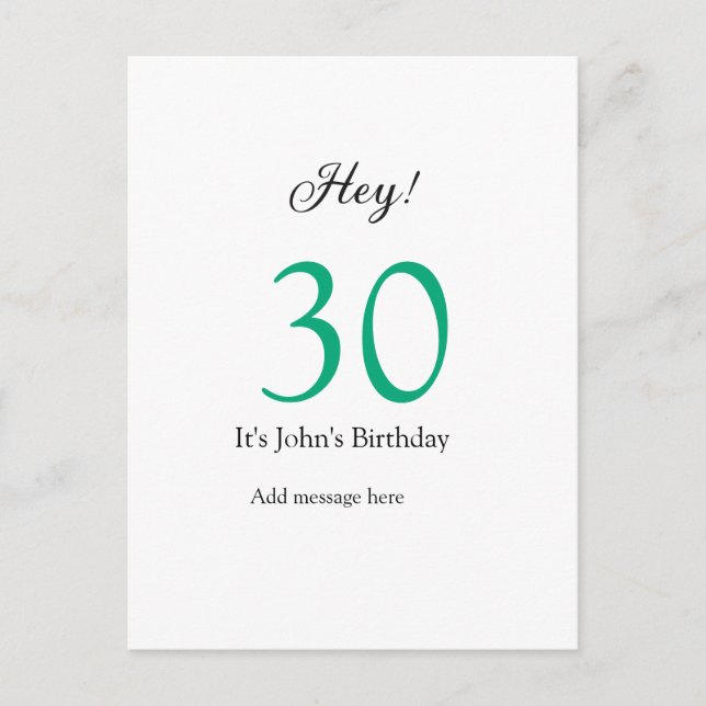 Hey it's 30th birthday green black bold letter nam postkarte (Vorderseite)