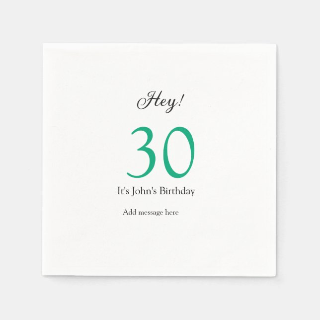 Hey it's 30th birthday green black bold letter nam serviette (Vorderseite)